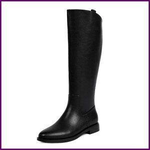 Knee High Riding Boots Flat Heel Round Toe Retro Style Women's Shoes